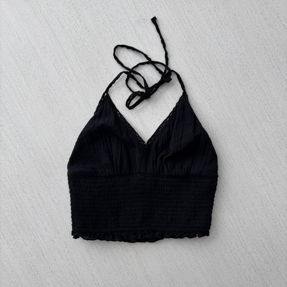 American Eagle Black Smocked Halter Top